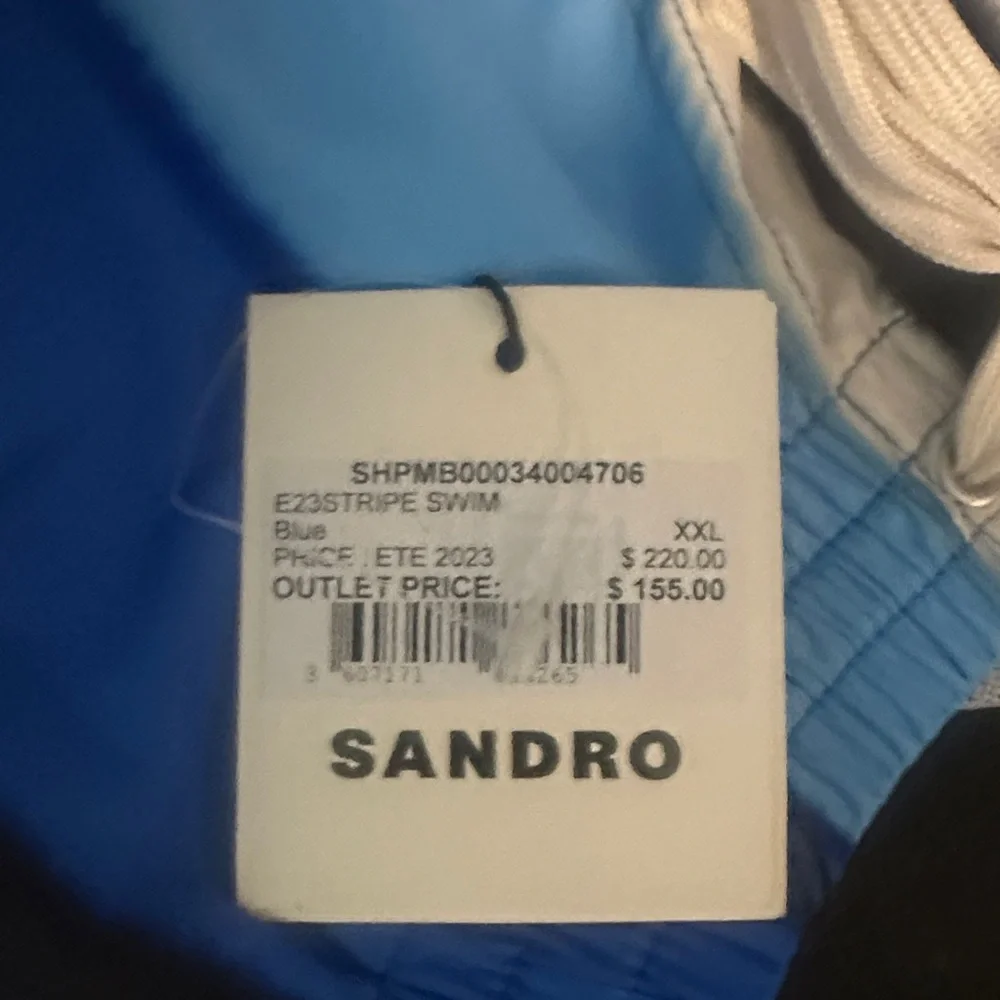 Sandro Paris White Shirt and Blue Striped Swim Shorts 100% Polyester size XXL